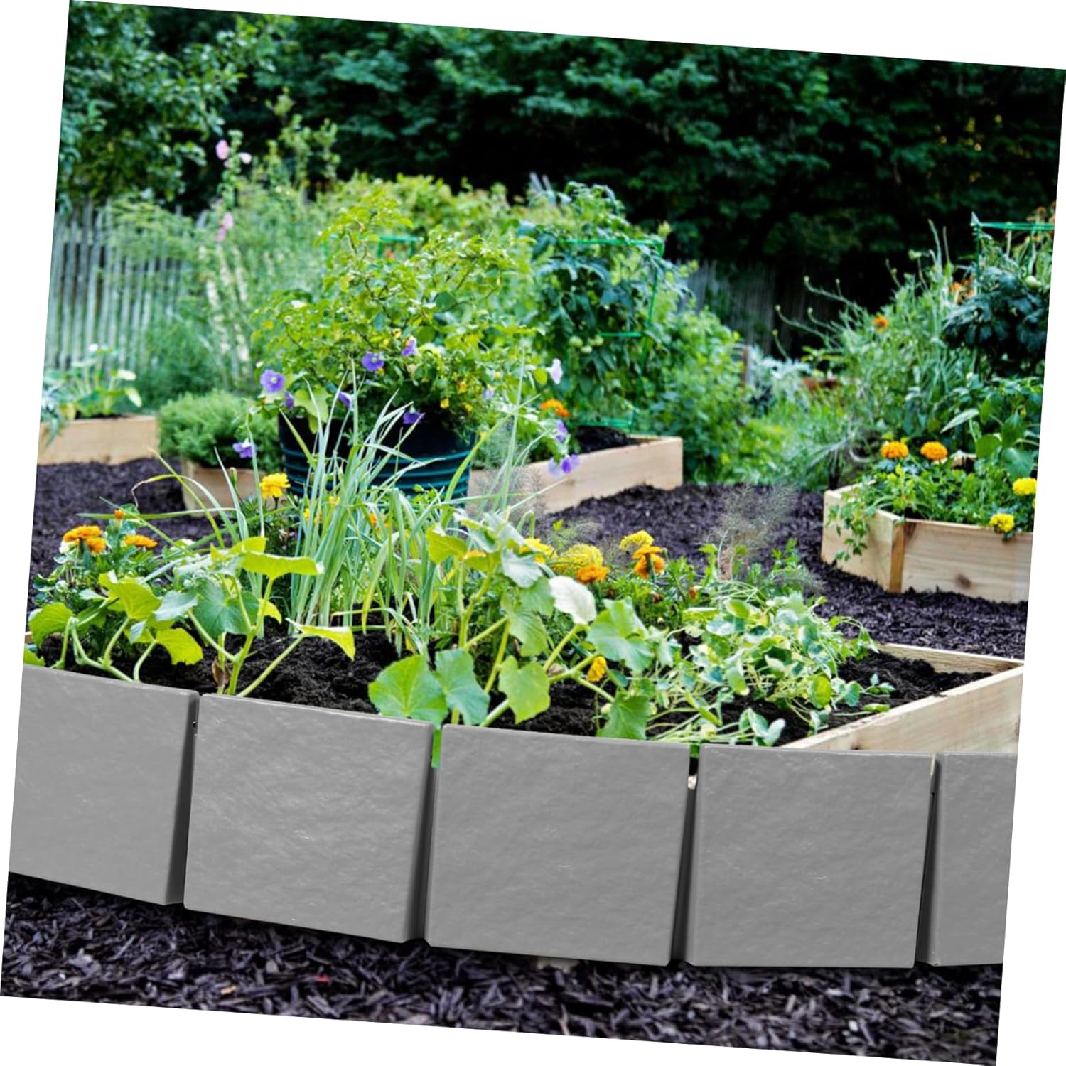 POPETPOP 5pcs Garden Edging Fence Durable Plastic Lawn Border Edging with Imitation Weatherproof Flower Bed Edges and Anchoring Spikes for Pathways and Landscaping