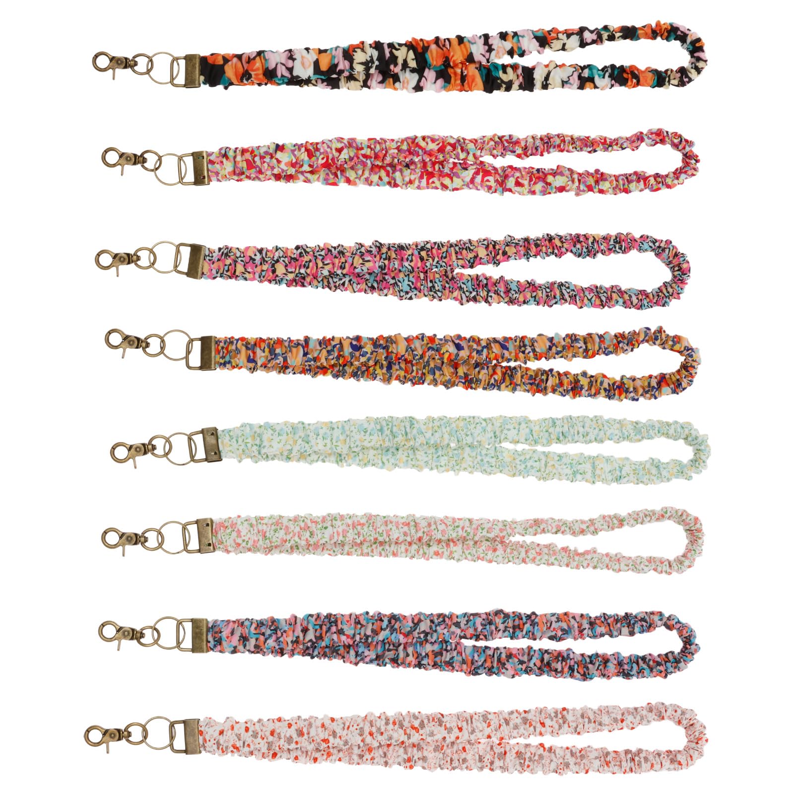 Sutowe 8Pcs Polyester Scrunchie Lanyard with Vintage Metal Clasp, 46.5CM Retractable Neck Keychain Adjustable Length Stretchy Lanyard Convenient for Working Shoping Daily Wear