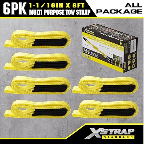Miniatura 2 de XSTRAP STANDARD Paquete de 6 correas de malla de elevación de 1 pulgada x 8 pies, extremo protector de desgaste, correas de elevación de resistencia