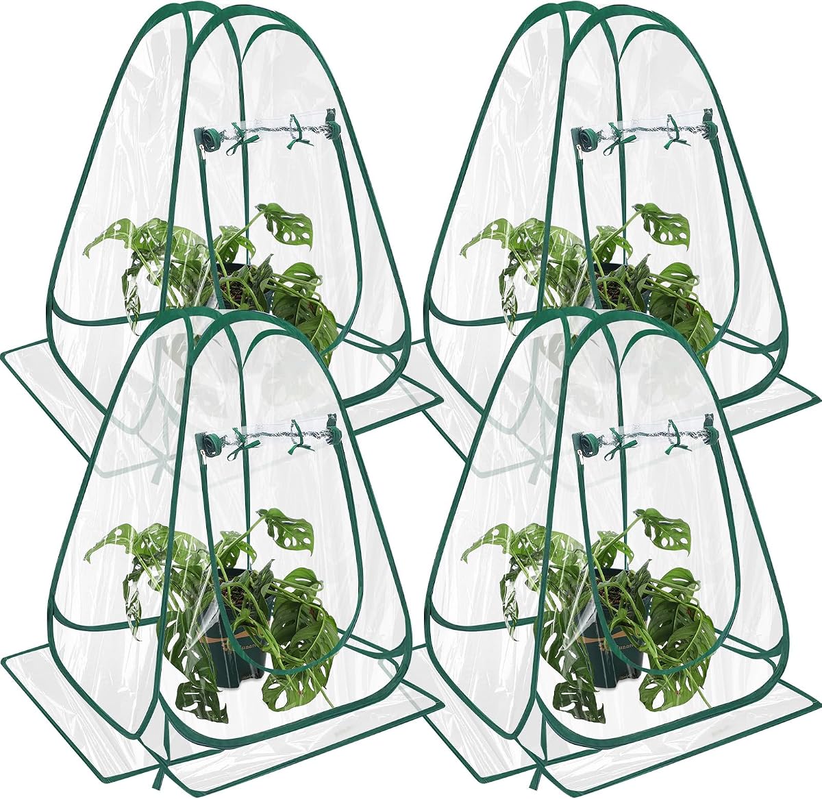 Suzile 4 Piezas Invernadero Pequeño Emergente para Invierno Mini Invernadero PVC Transparente Fácil de Instalar Cubierta para Maceta Portátil Tienda de Cultivo de Plantas con Clavos para Jardinería Interior y Exterior, 25.2 x 25.2 x 25.6 Pulgadas