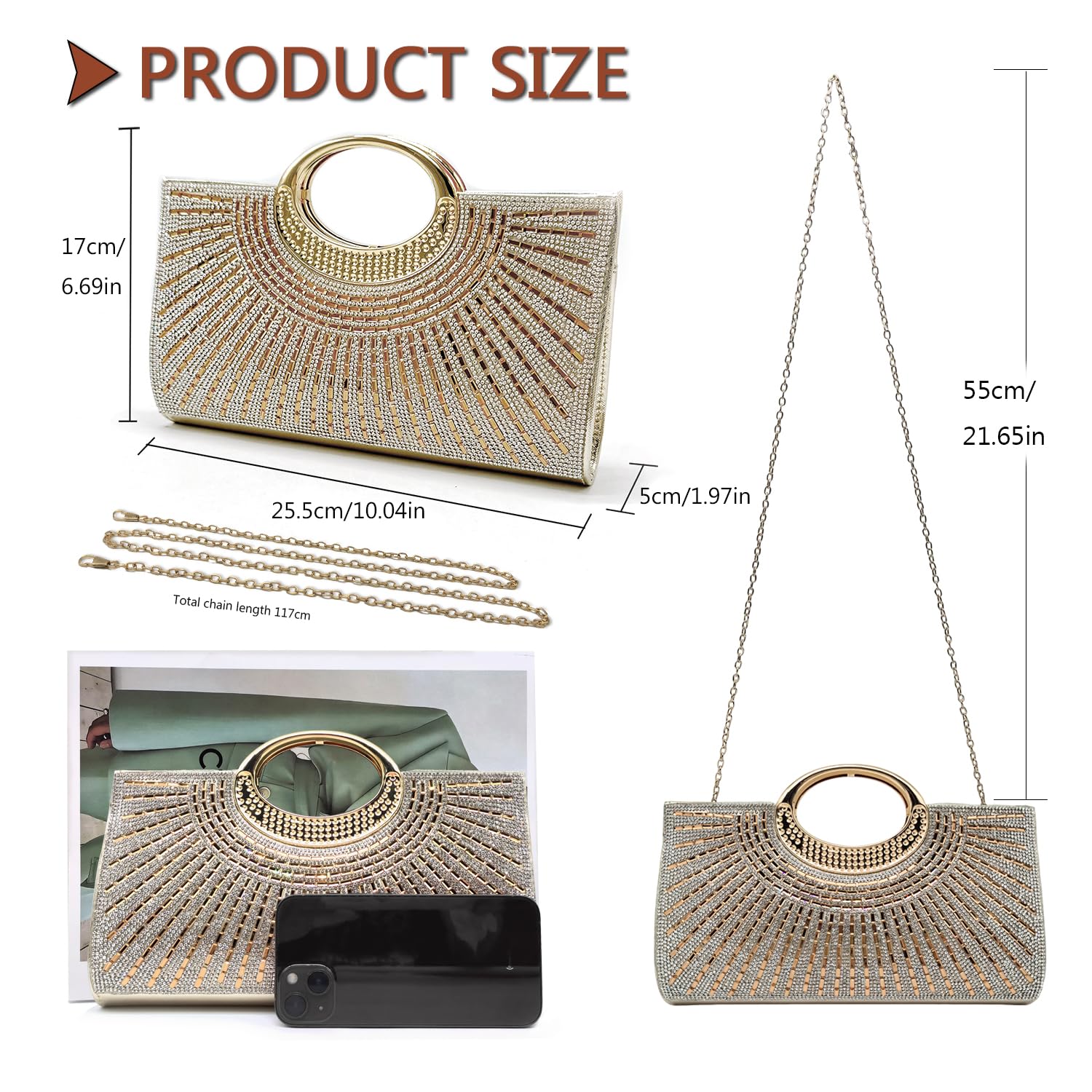 Pahajim Abendtasche Damen Glitzer Kleine Tasche mit Strass Elegant Clutch Umhängetasche für Hochzeit Party Date