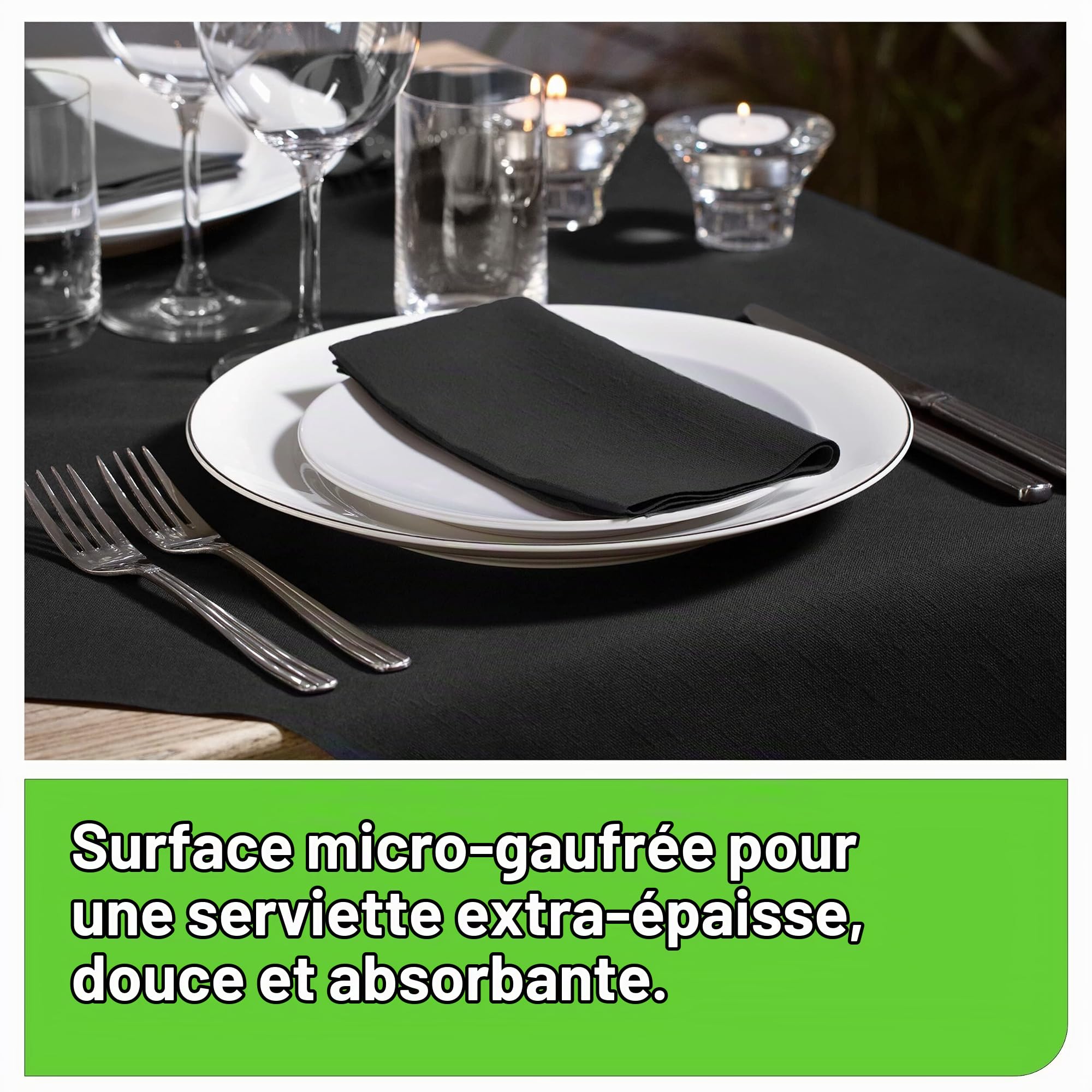 Tork Serviette Dinner gaufrée noire, 509421, 12 x 100 serviettes | pliage 1/8 2 plis, 39 cm x 39, 5 cm