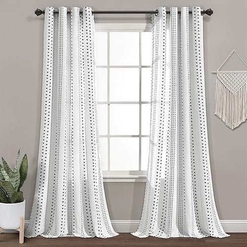 Lush Decor Hygge - Par de paneles de cortinas para ventana, 52 pulgadas de ancho x 84 pulgadas de largo, color blanco y negro
