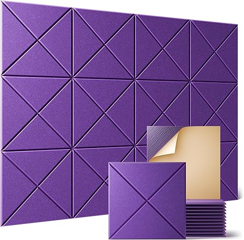 Miniatura 22 de Sonicism Paquete de 12 paneles acústicos forrados en X con autoadhesivo, paneles de espuma a prueba de sonido de 12 x 12 x 0.4 pulgadas, paneles