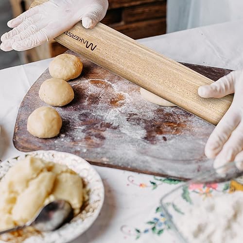 Miniatura 4 de Makerstep Pasador de madera de 17 pulgadas, rodillo de madera natural para hornear masa de pizza, galletas, pasteles, corteza de pastel. Superficie