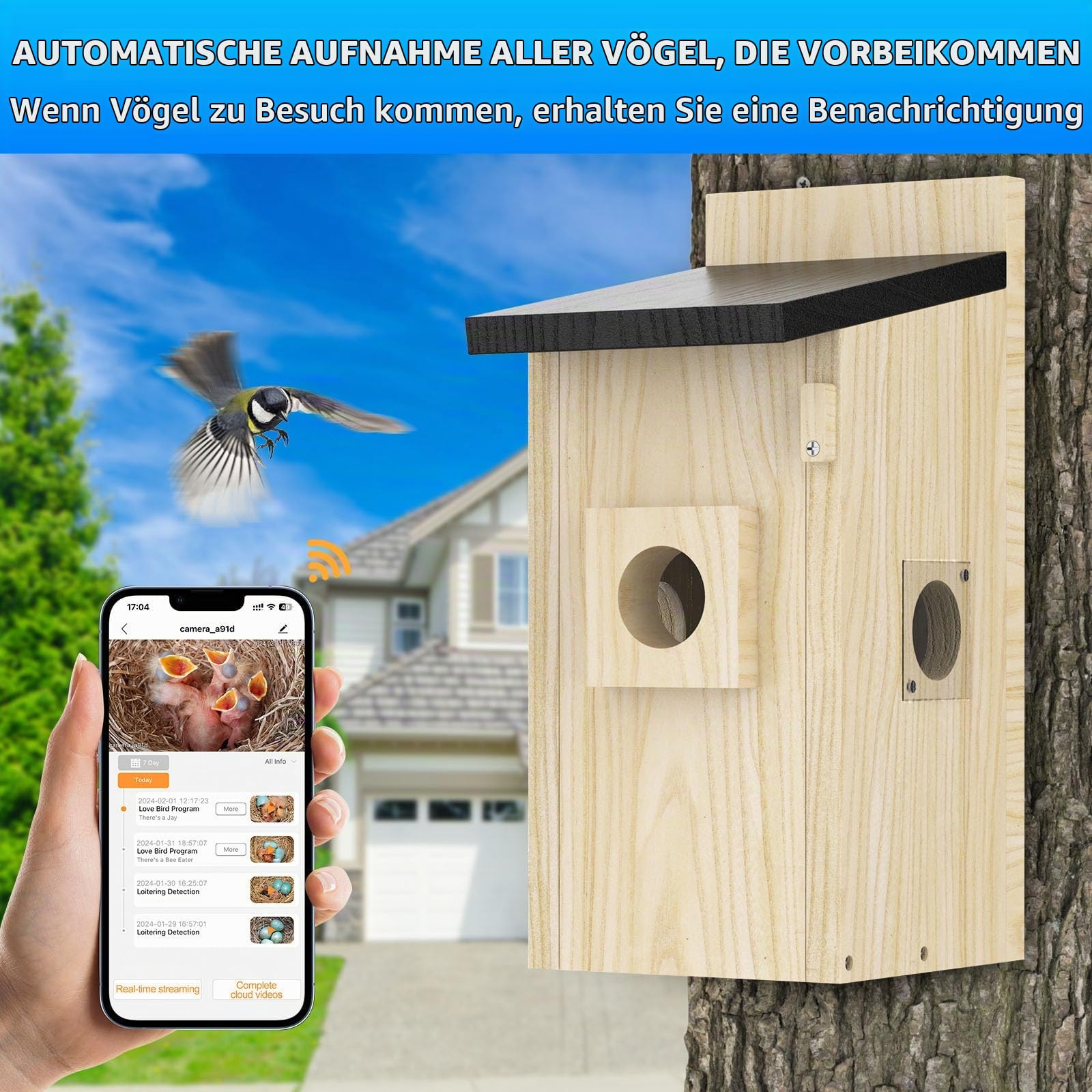 Smart Vogel Häuser für Außen Solar Powered, 4MP Vogelhaus Kamera für Outdoor, Watch Vogel Nesting & Hatting in Echtzeit, KI identifizieren Vogel Verhalten & Erstellen, DIY
