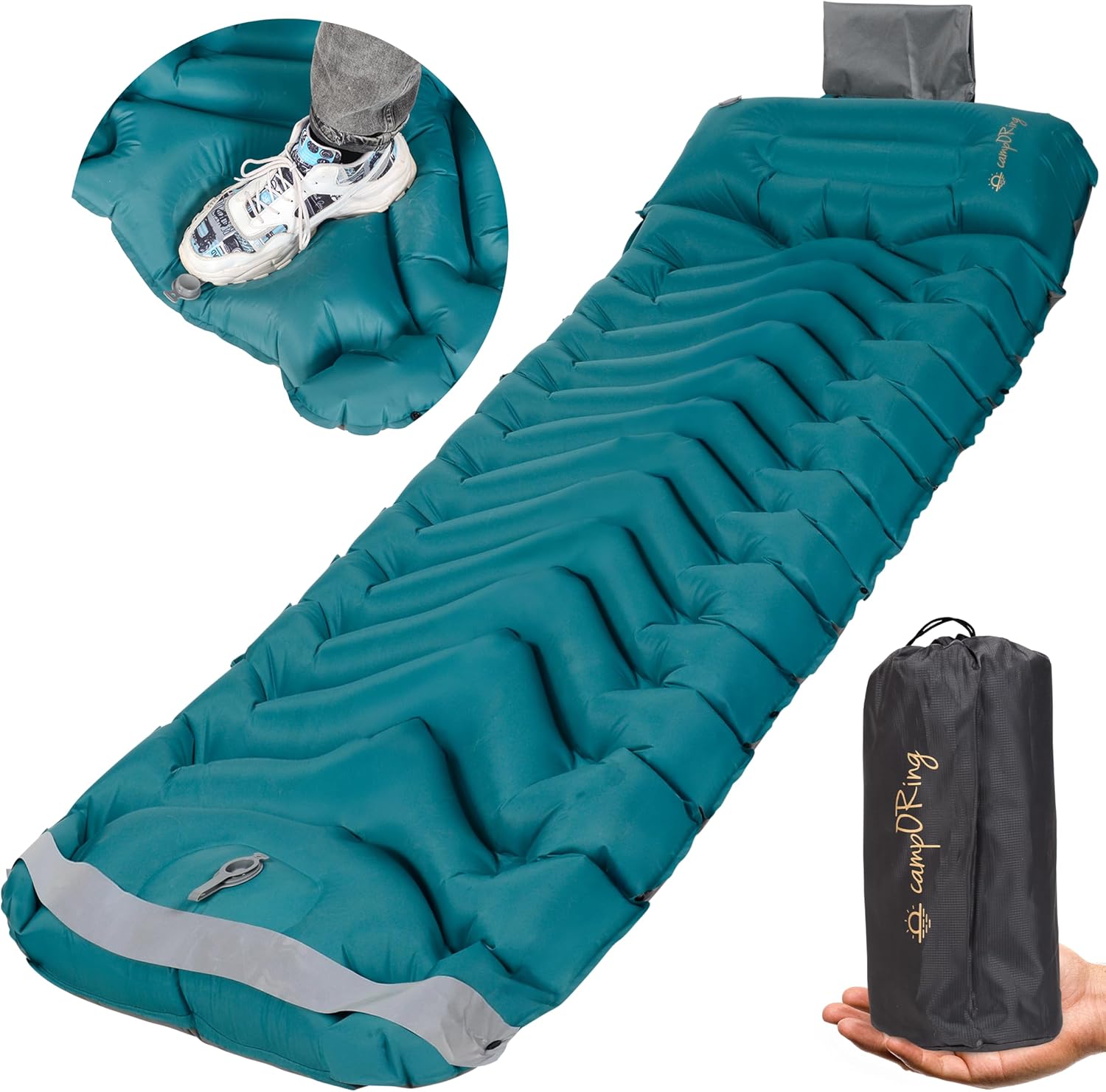 Sleeping Pad with Pillow, Self Inflating Additional-Thick, Ultralight Sleeping Mat, Constructed-in Pump, Final for Tenting, Mountain climbing, Touring, Airpad, Carry Bag, Compact & Light-weight Air Mattress (Peacock)
