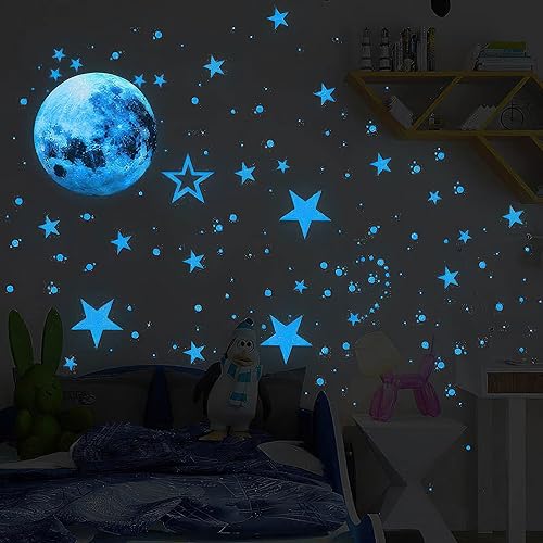 Riakoob Moon and Star Castle - Calcomanías luminosas para pared, brillan en el rosa oscuro, decoración mágica para dormitorios (luna rosa)