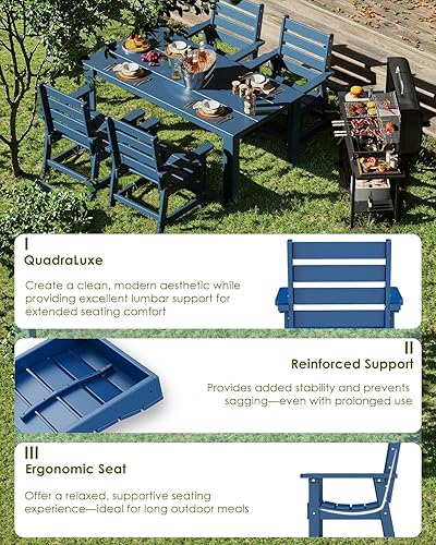 Miniatura 5 de GREENVINES Juego de 2 sillas de comedor para exteriores  HDPE  Silla de patio  Todo clima  Azul