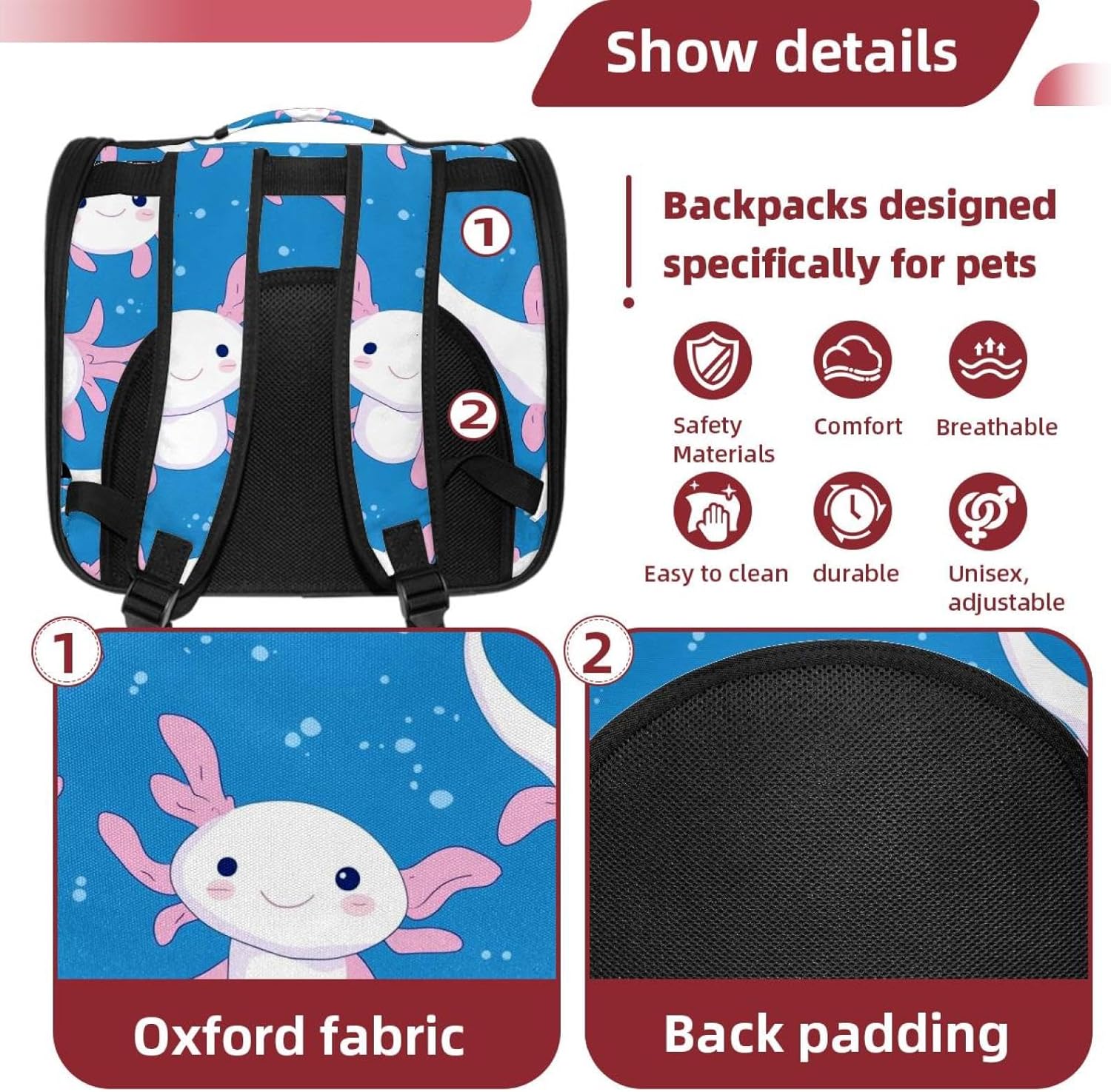 Axolotl Traveler Backpack Pet Carriers for Cats and Dogs