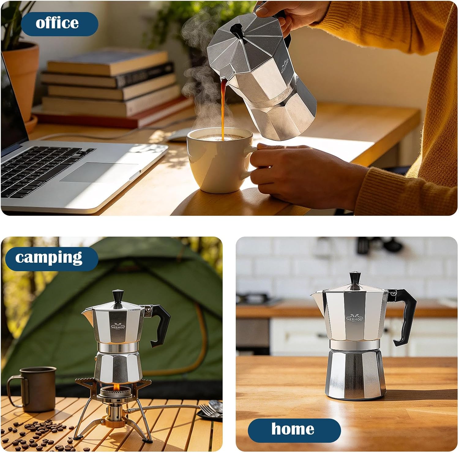 MERMOO YILAN Stovetop Espresso Maker 9cups Aluminium Moka Pot | 450ml-9 Espresso Cups| Italian Coffee Maker|for Gas, Electric, or Ceramic Stovetops