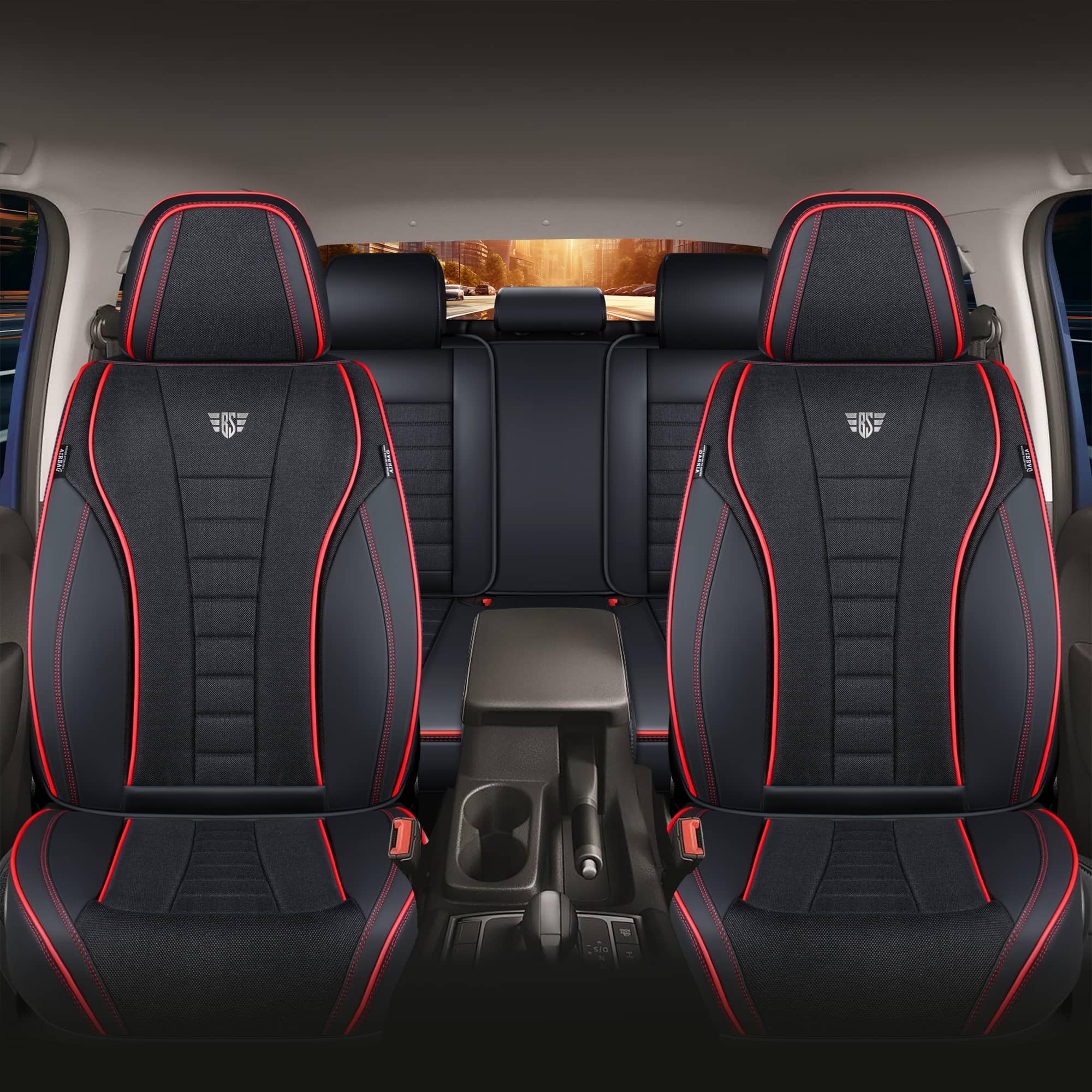 Autositzbezüge Universal für PKW & SUV – Premium Schonbezüge Komplettset Schwarz, hochwertig verarbeitet für mehr Sitzkomfort, Airbag-kompatibel Sitzauflage, für Vorder- und Rücksitze
