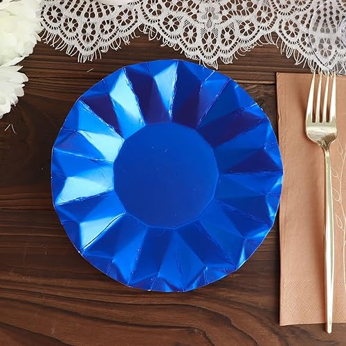 Efavormart - Paquete de 25 platos de papel geométricos de 7 pulgadas, color azul real, platos desechables para fiestas de ensalada, 400 GSM