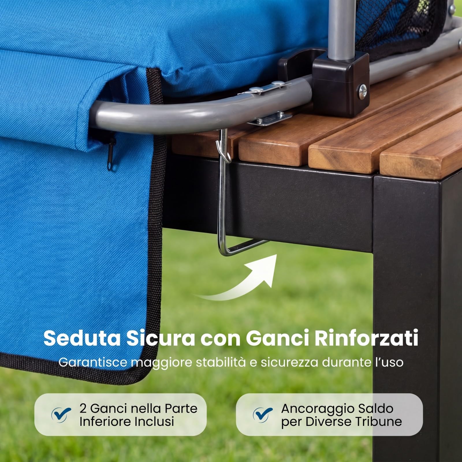 COSTWAY Sedia da Stadio Pieghevole, Sedile per Gradinata in Tessuto Oxford con Schienale, Braccioli, Cuscino Imbottito, Portabicchieri e Tasche, Sedia Portatile con Manico