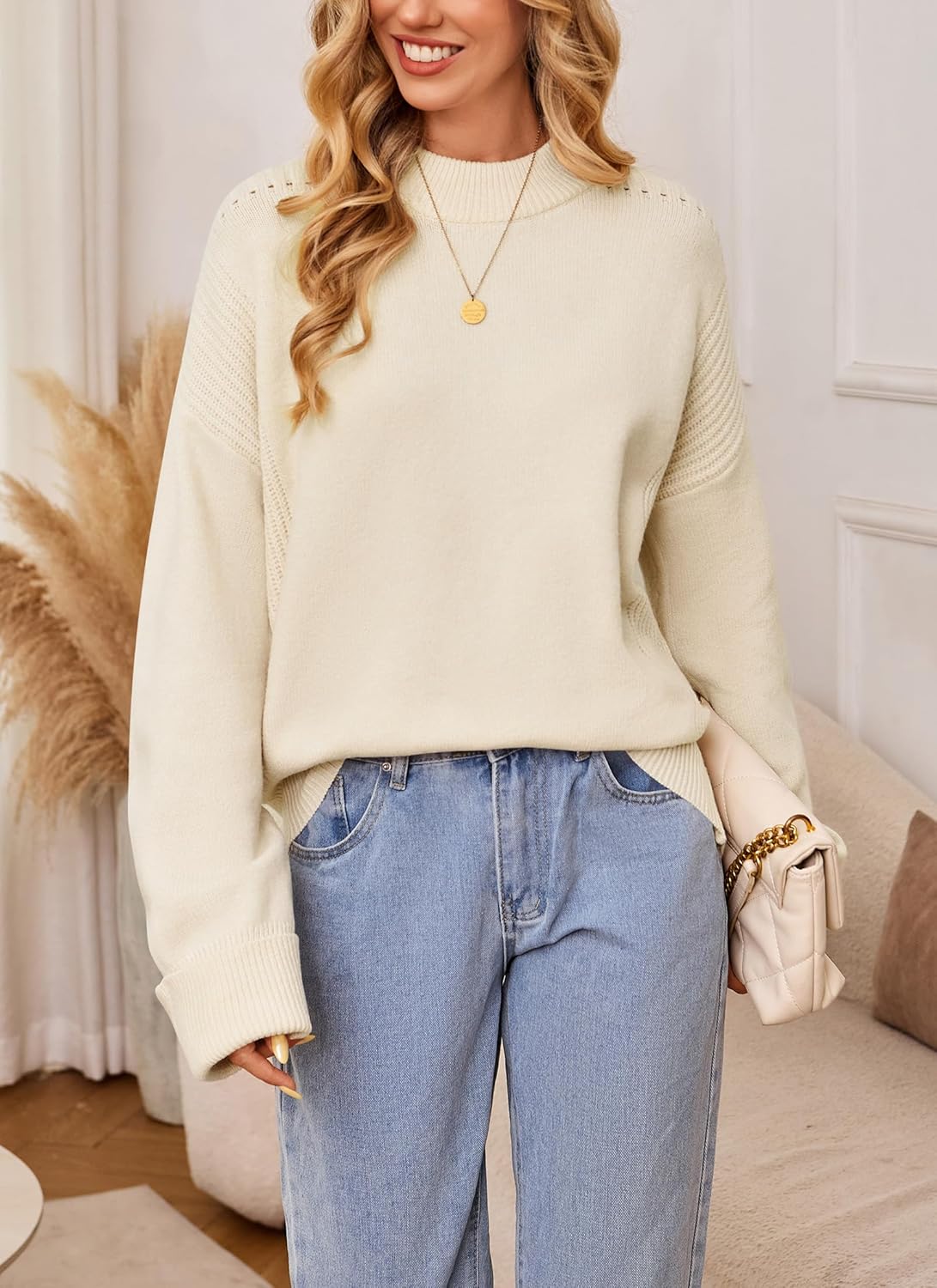 Zyyfly Womens Oversized Mock Neck Sweater Chunky Loose Long Sleeve Casual Fall Knit Pullover Sweaters - Image 5