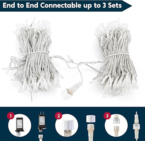 Miniatura 2 de JOYIN Guirnalda de luces de Navidad conectables de 66 pies, cable transparente, 8 modos, 200 luces LED parpadeantes para interiores y exteriores,