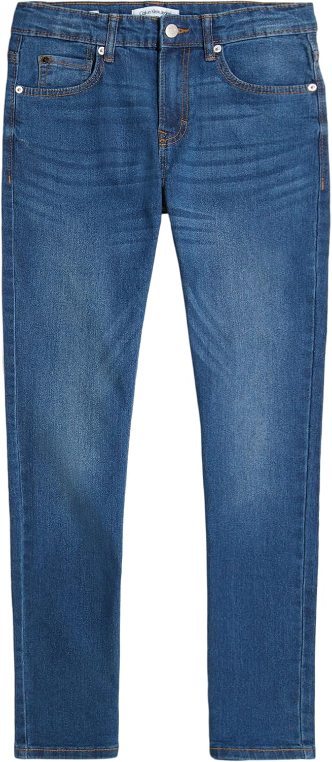 Calvin Klein Boys Slim Fit Straight Leg Stretch Denim Jeans, 5-Pocket Style, Zipper Fly & Button Closure