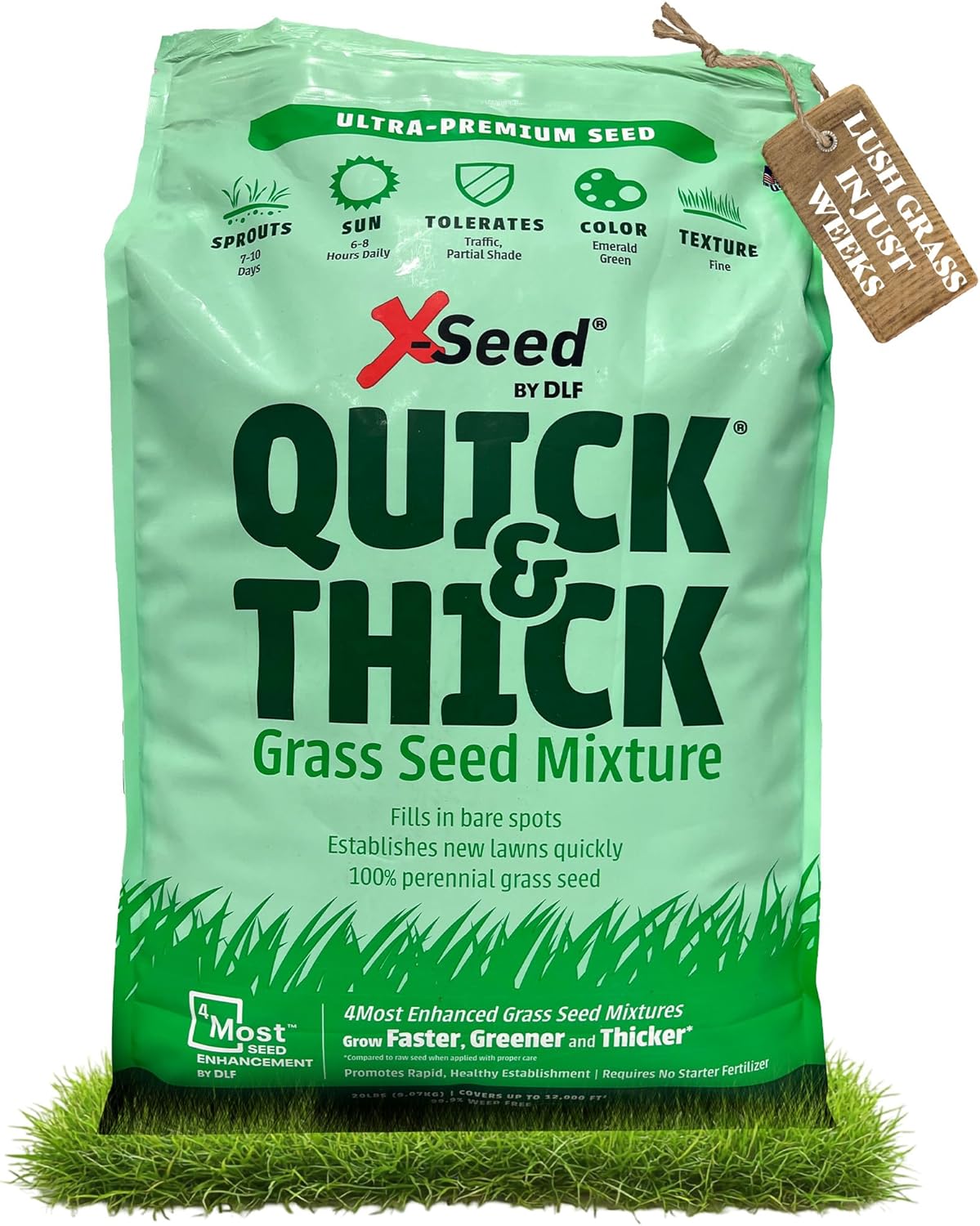 X-Seed Ultra Premium Quick And Thick Lawn Seed Mixture – Rapid Germination for Any Lawn, Dense Coverage in Sun To Shade, High-Traffic Areas, Fescue, Kentucky Blue, & Perennial Ryegrass Blend, 20lb Bag