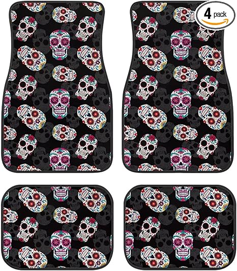 Auto Heavy Duty Rubber Floor Mats All Weather Sugar Skull Car Mats Universal Floor Mats for Sedan, SUVs, Truck, Vans Set of 4