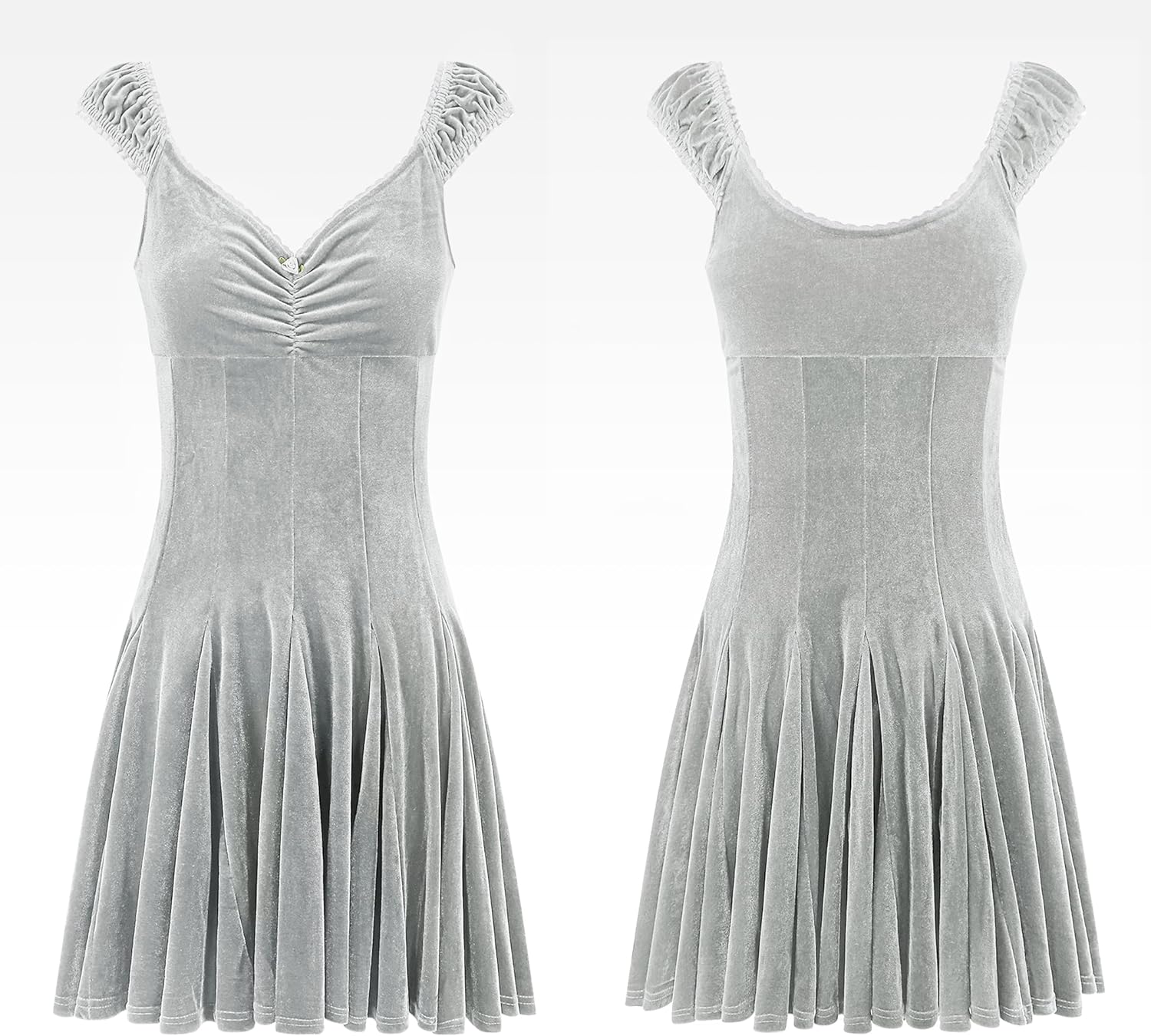 R.Vivimos Women's Fall Velvet Party Dress Sleeveless V Neck Empire Waist Elastic Fit and Flare Swing Mini Dress - Image 6