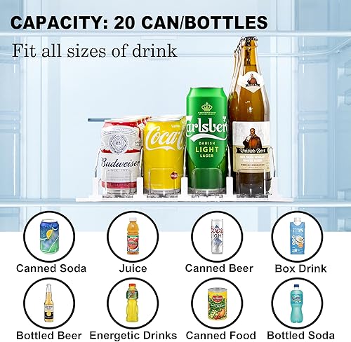 Miniatura 4 de LumoShine Organizador de bebidas para refrigerador, dispensador de latas de soda autoempujable para refrigerador, ancho ajustable para soportes de