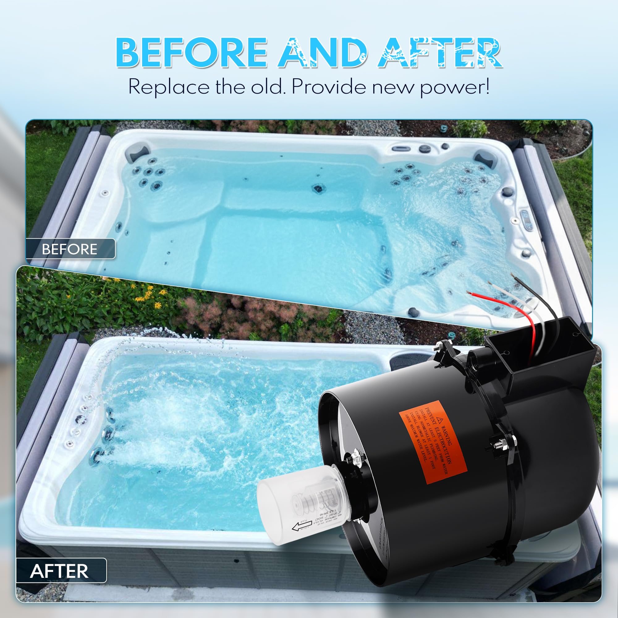 6315141 Soplador de spa silenciador de 1,5 HP para piscina y spas de 1,5 HP 120 V 7,3 A; para uso con fontanería de 2 pulgadas.
