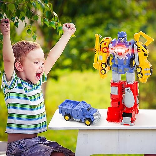 Miniatura 5 de Robot transformador de juguetes para niños y niñas de 3, 4, 5, 6 años, 5 en 1, camiones de construcción 5 en 1, robot transformador, figuras de