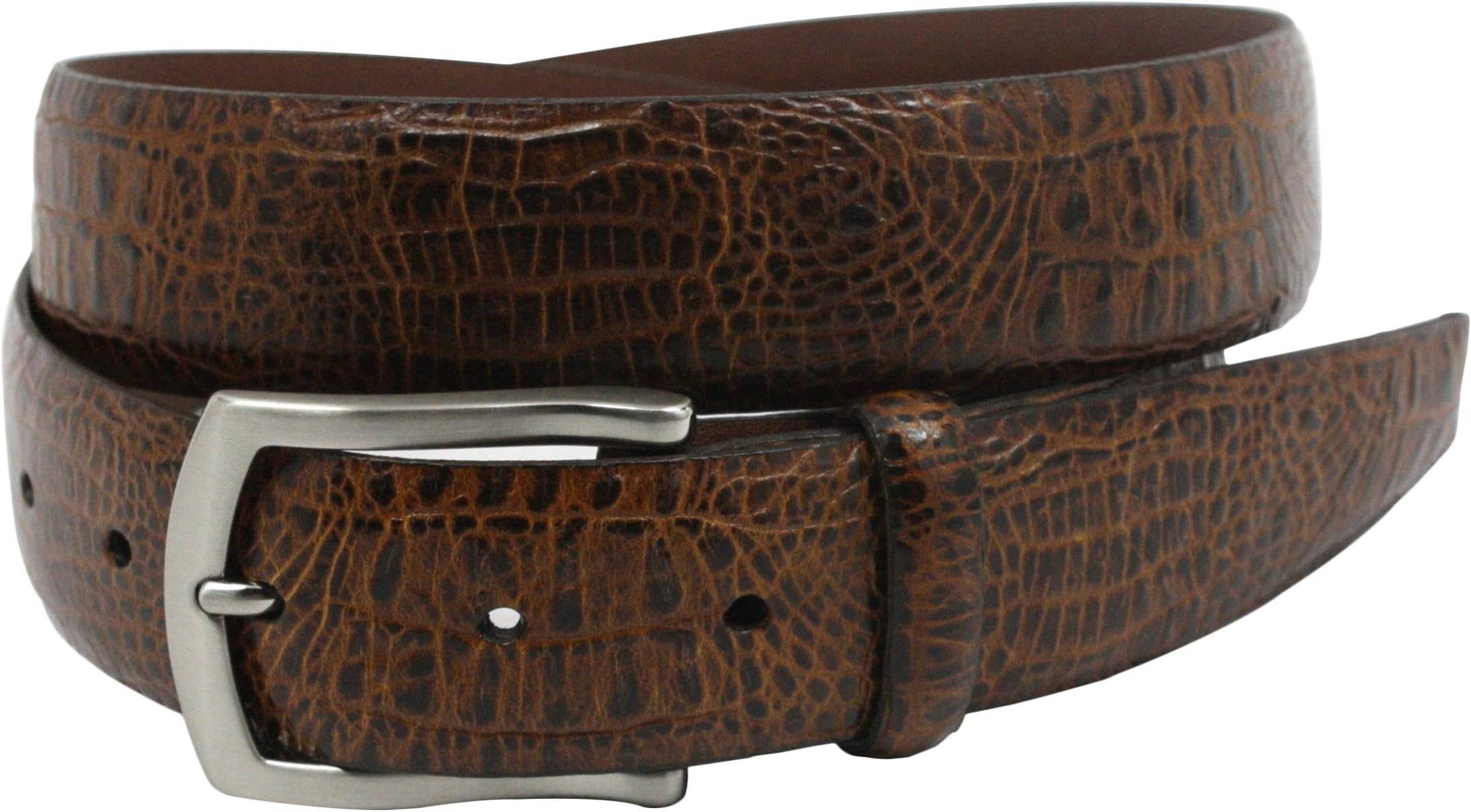 Torino Leather Embossed Alligator Calfskin Belt, Cognac - Size 38 (54917-38)