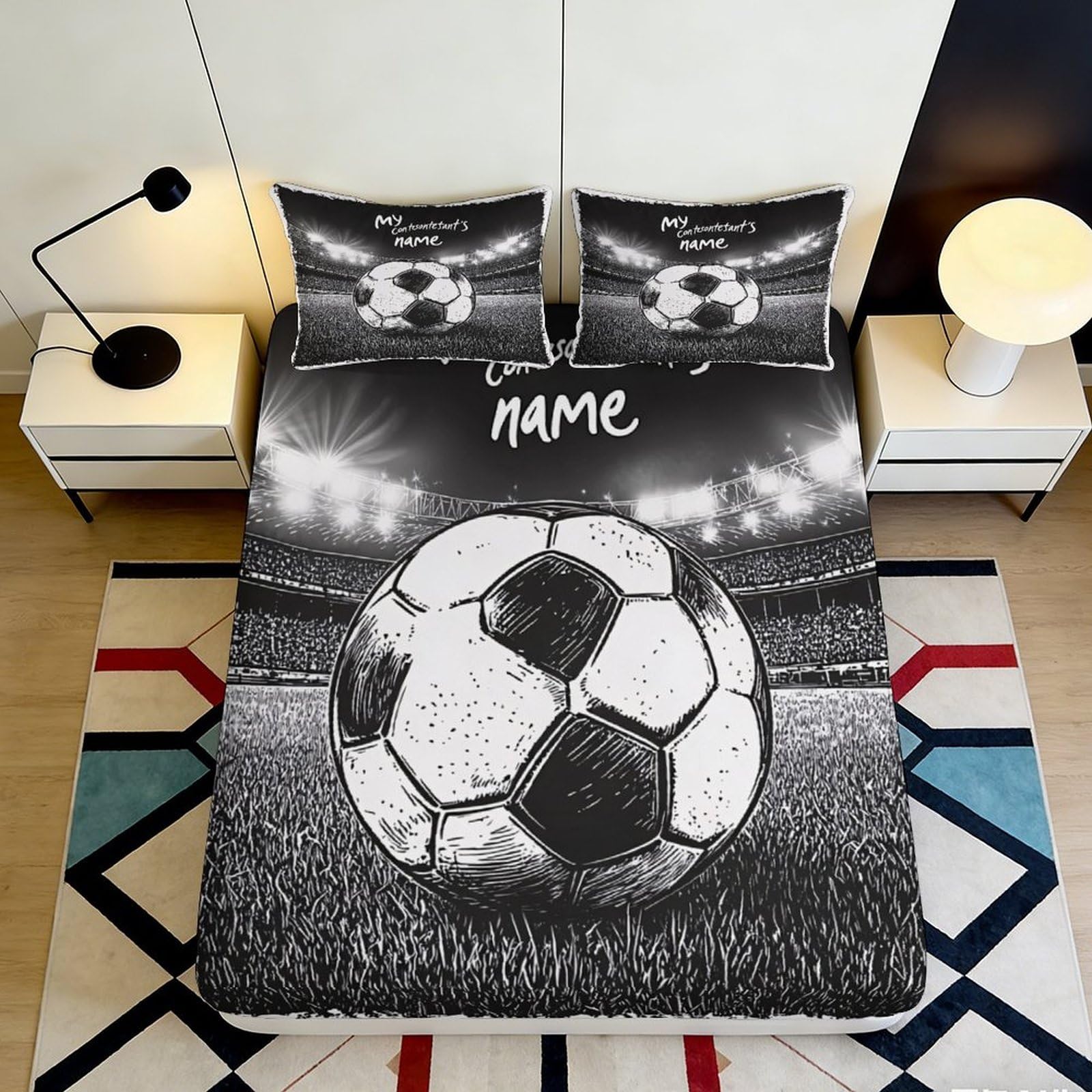 3D Printed Football Stadium Fitted Sheet Microfiber Soft Sports Bed Cover for Bedroom Guest Room Decor 90x200x25cm