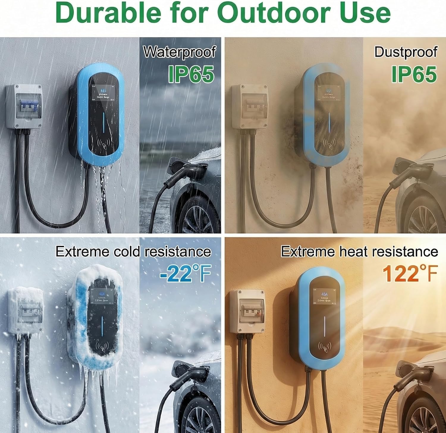 Fullwatt Level 2 EV Charger 50 Amp/12KW, 240V Hardwired Electric Car Charger with J1772 Connector & Display, Wi-Fi and Bluetooth Enabled Electric Vehicle Charging Stations IP65 RFID, 25FT Cable, Blue