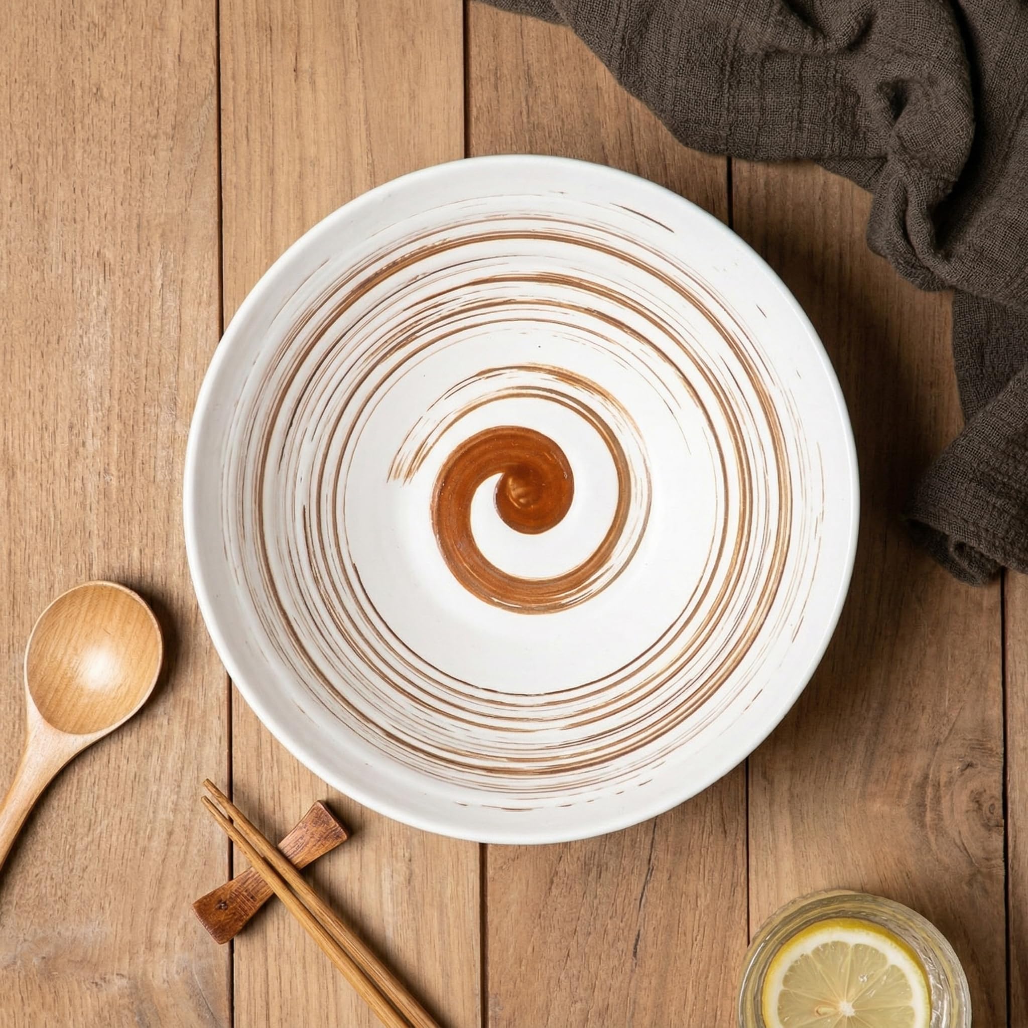 YUN TAO Set de 4 Bols à Ramen en Céramique (1040 mL) - Grands Bols Japonais pour Salade, Udon, Soba, Pho, Pâtes et Soupes Noodles Asiatiques (Blanc - Lot de 4)