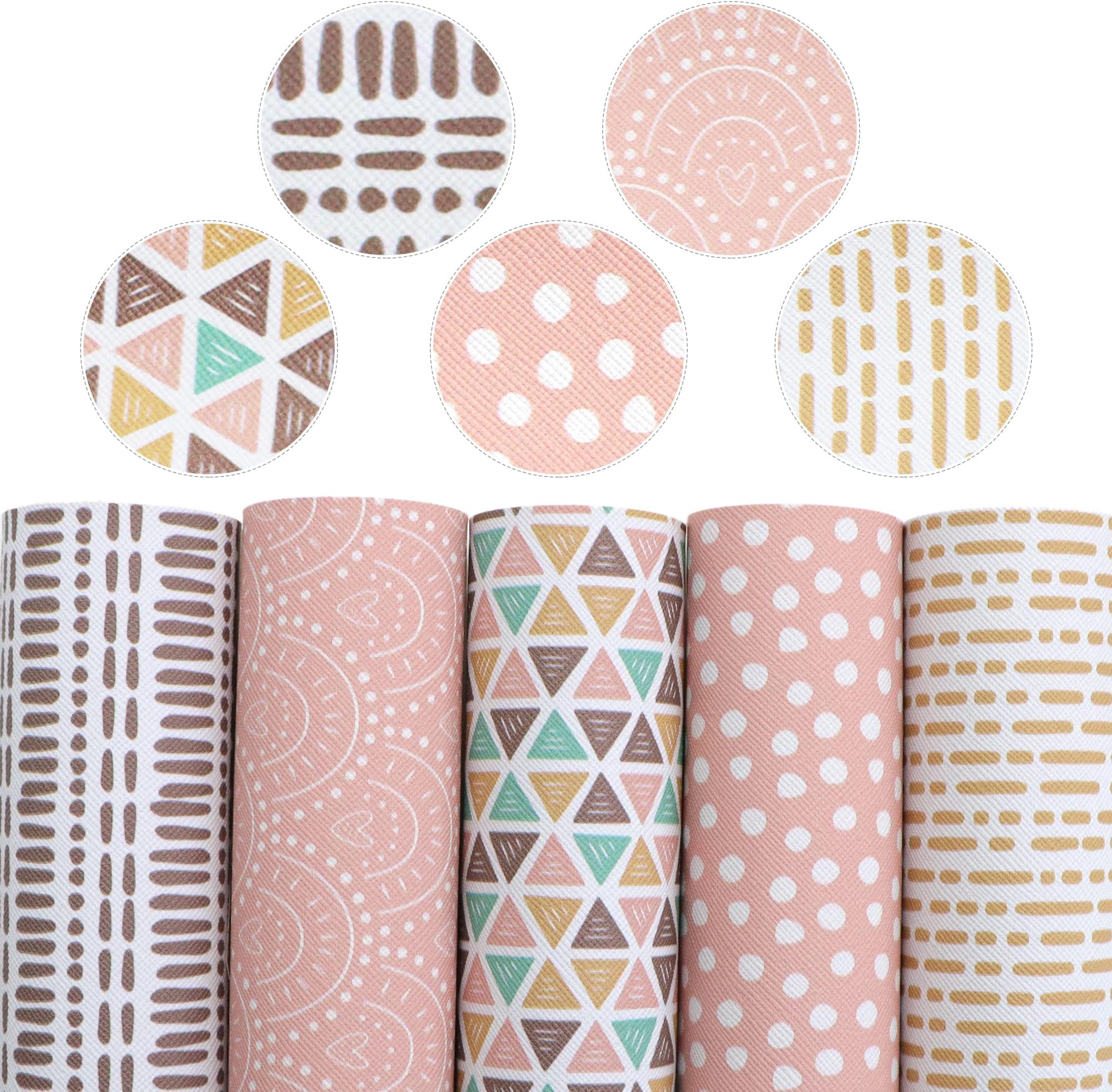 David accessories Stripe Dots Pattern Printed Faux Leather Sheets Blue Series Synthetic Leather Fabric 5 Pcs 7.7" x 12.9" (20cm x 33cm) for DIY Earrings Bows Making (Stripe Dots)