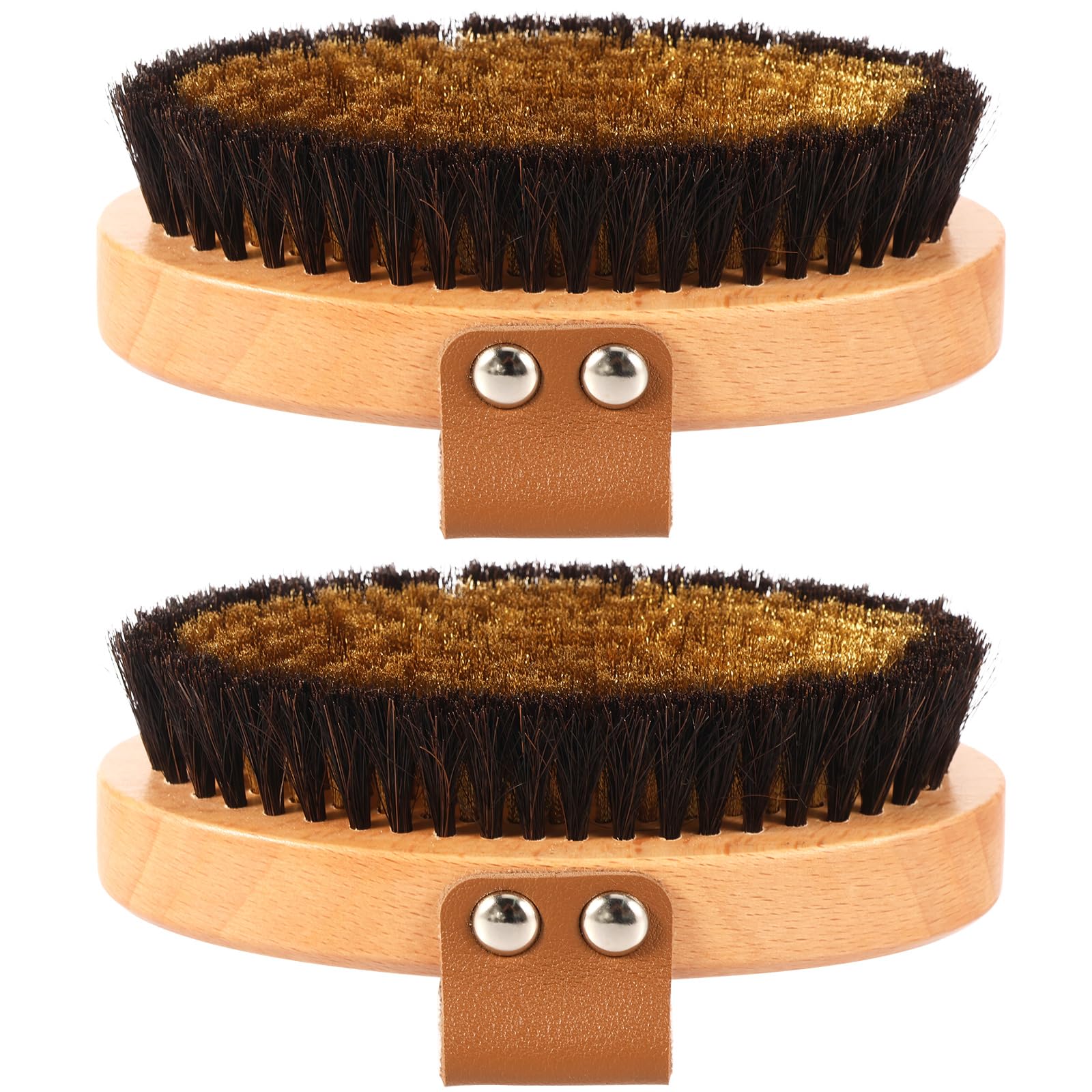 2 cepillos secos, corporal con finos alambres de cobre y cerdas de crin de caballo, cerdas naturales, exfoliante, promueve el drenaje linfático y la regeneración de la piel (2 unidades