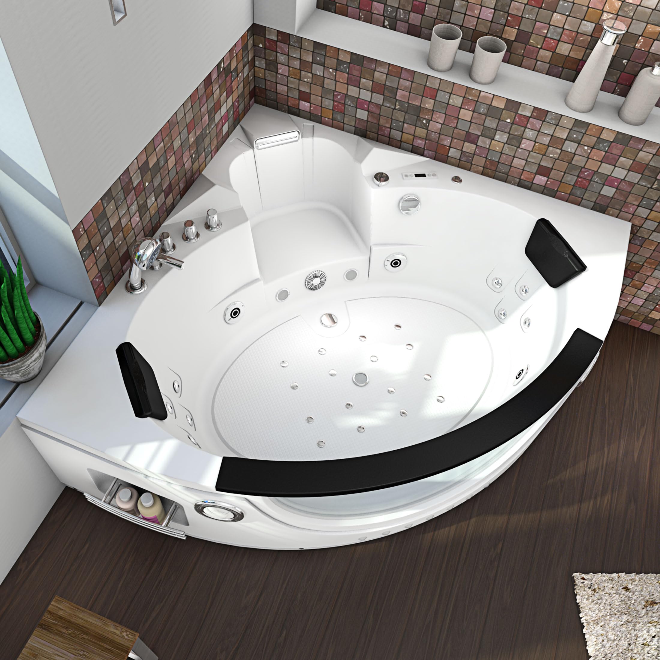 AcquaVapore Whirlpool Pool Badewanne Eckwanne Wanne W06H-SC 152x152cm aktive Schlauch-Reinigung
