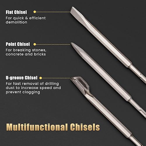 Miniatura 4 de Yescom 17pcs SDS Plus Rotary Hammer Brocas Cincel Hormigón Albañilería Agujero Juego de Herramientas