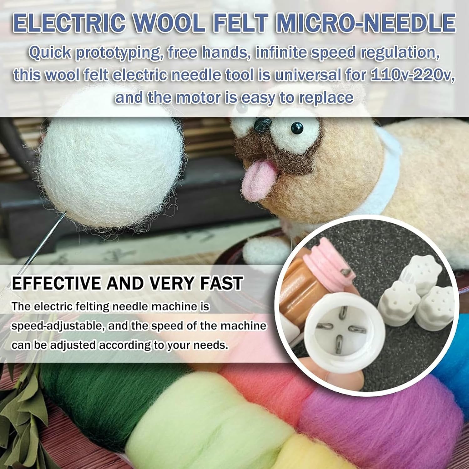 Electric Wool Felting Tool, Electric Felting Needle Machine Kit, Punch Style Felting Needle Tool, Infinite Speed Regulation, for DIY Wool Painting and Felted Craft Work
