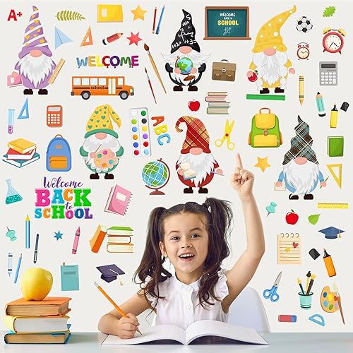 Miniatura 6 de 74 calcomanías de pared para el regreso a clases, calcomanías de acuarela, búho gnomo, búho escolar, calcomanías de pared para el primer día de