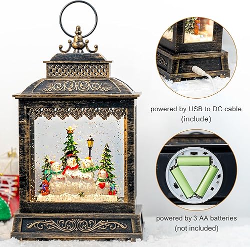 Miniatura 3 de Globos de nieve de Navidad, farol de nieve de Navidad con música de muñeco de nieve, temporizador de 6 horas, linterna iluminada con pilas para