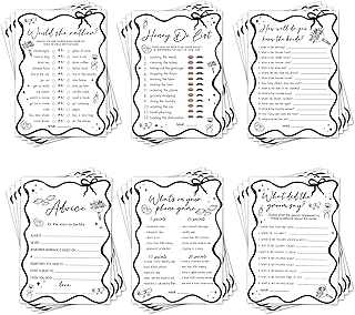 Bridal Shower Games Set of 6 Activities, Wedding Showers Games for Engagement Party Black Theme Decorations, Bridal Shower Game Guests, to Do List, Advice and Wishes