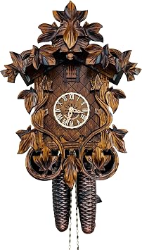 Eight Day Cuckoo Clock with Hand, Carved Vines and Leaves