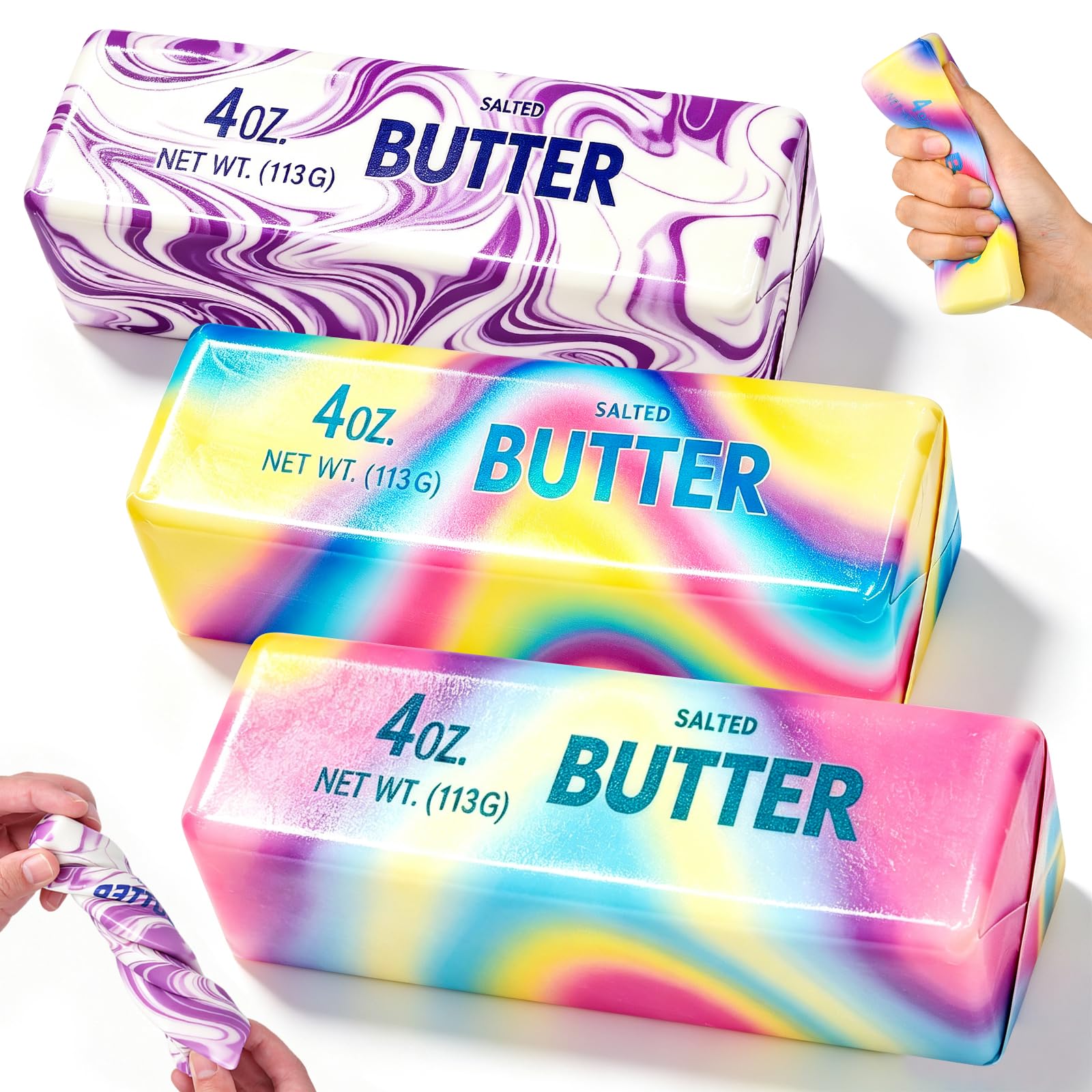 Butter Squishy Fidget Toys, 3PCS PU Butter Sticks Stress Balls for Adults