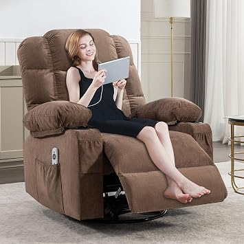 Massage Recliner Chair with Manual Massage and Heat, Recliner with USB Charge Port & 2 Cup Holders for Living Room, Recliner Chair for Adults Brown