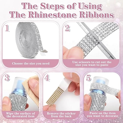 Miniatura 7 de Cintas autoadhesivas de diamantes de imitación de 5 yardas, tiras de diamantes de imitación plateadas, calcomanías de diamantes de imitación