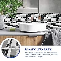 Vista 9 de 10 hojas de adhesivos de mármol blanco y negro autoadhesivos para loseta en muro, 12 x 12 pulgadas, para cocina y baño