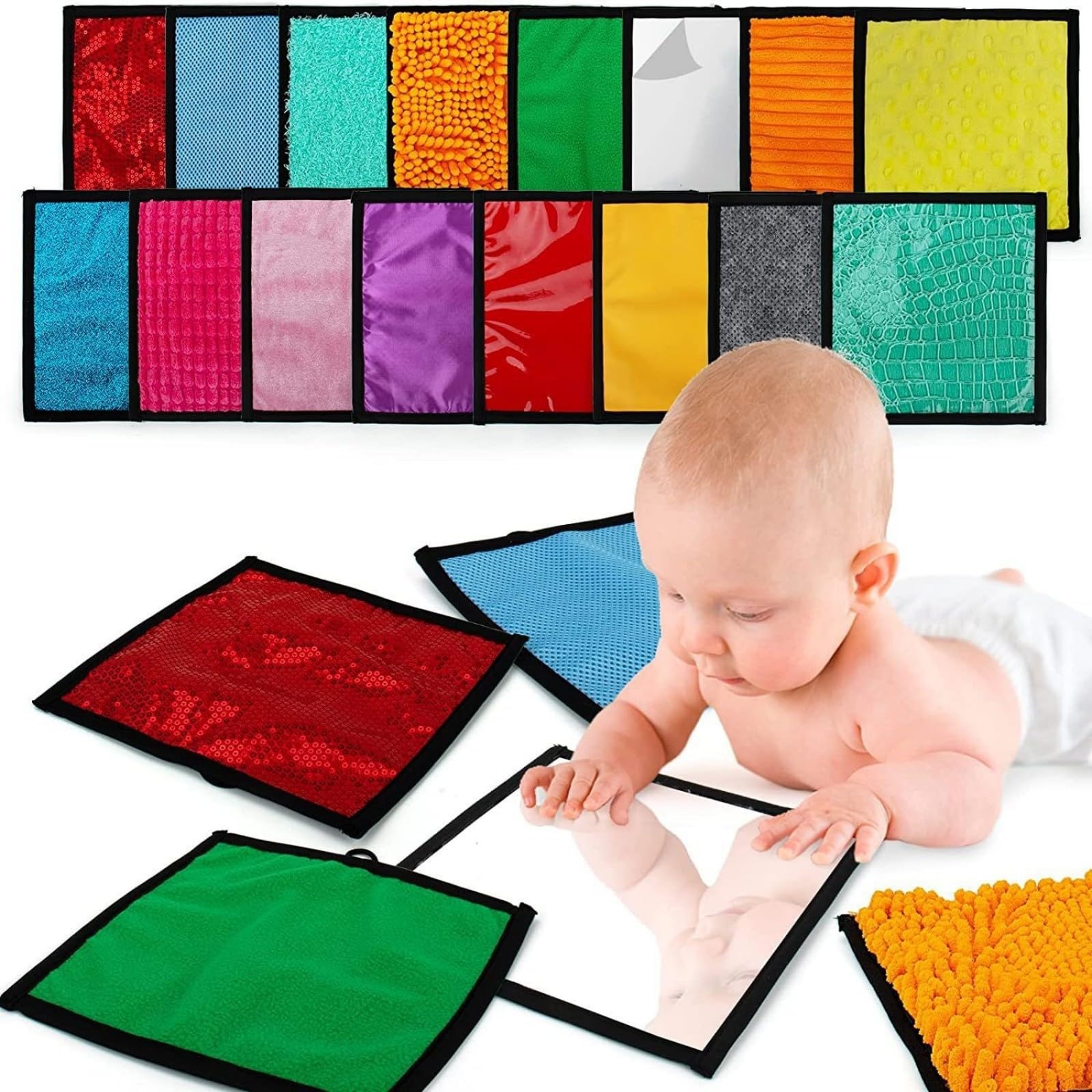 16 Pcs Sensory Toys Loose Parts For Early Years,Exploration Pad,Infant Haptic Exploration Mat Machine Washable Multi Texture Design For Sensory Development