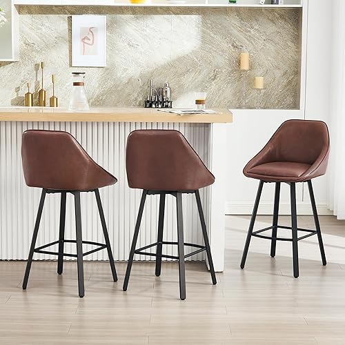 Juego de 3 taburetes de bar giratorios de 26 pulgadas, modernos taburetes de bar de altura de mostrador con respaldo y patas de metal, sillas de bar