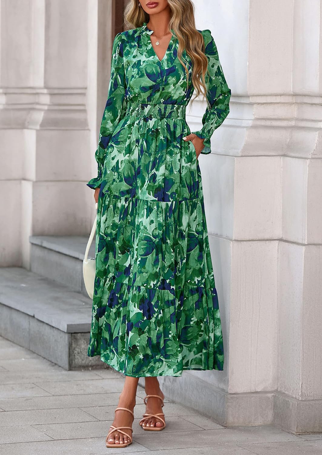 PRETTYGARDEN Women's Floral Maxi Dress 2026 Fall Long Sleeve V Neck A Line Long Flowy Spring Party Boho Dresses - Image 2