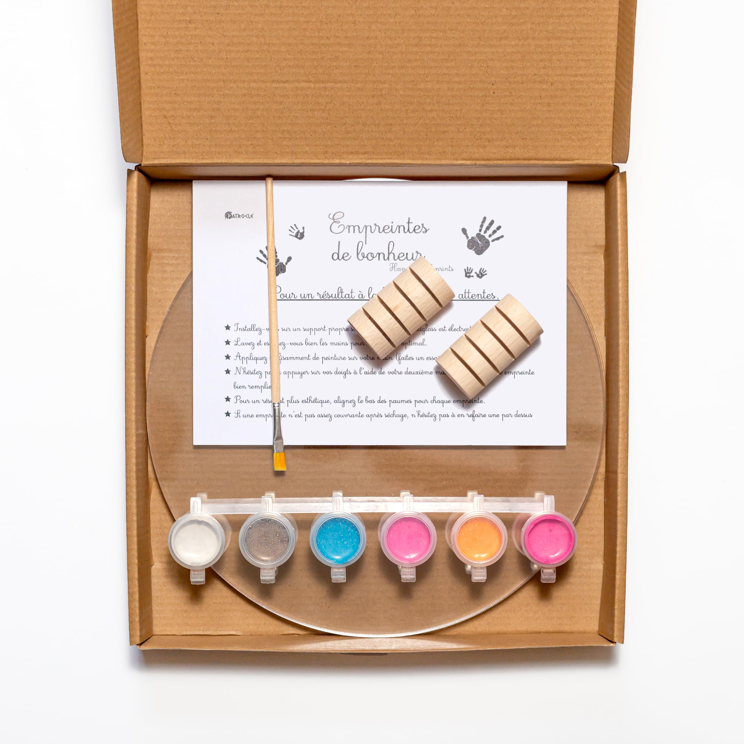 LouYou Empreintes de Bonheur - Kit Empreinte Famille de 4 Made in France Nacré - Coffret Naissance - Idée Cadeau Anniversaire - Fête des Mères - Support bois - 4 plexiglass