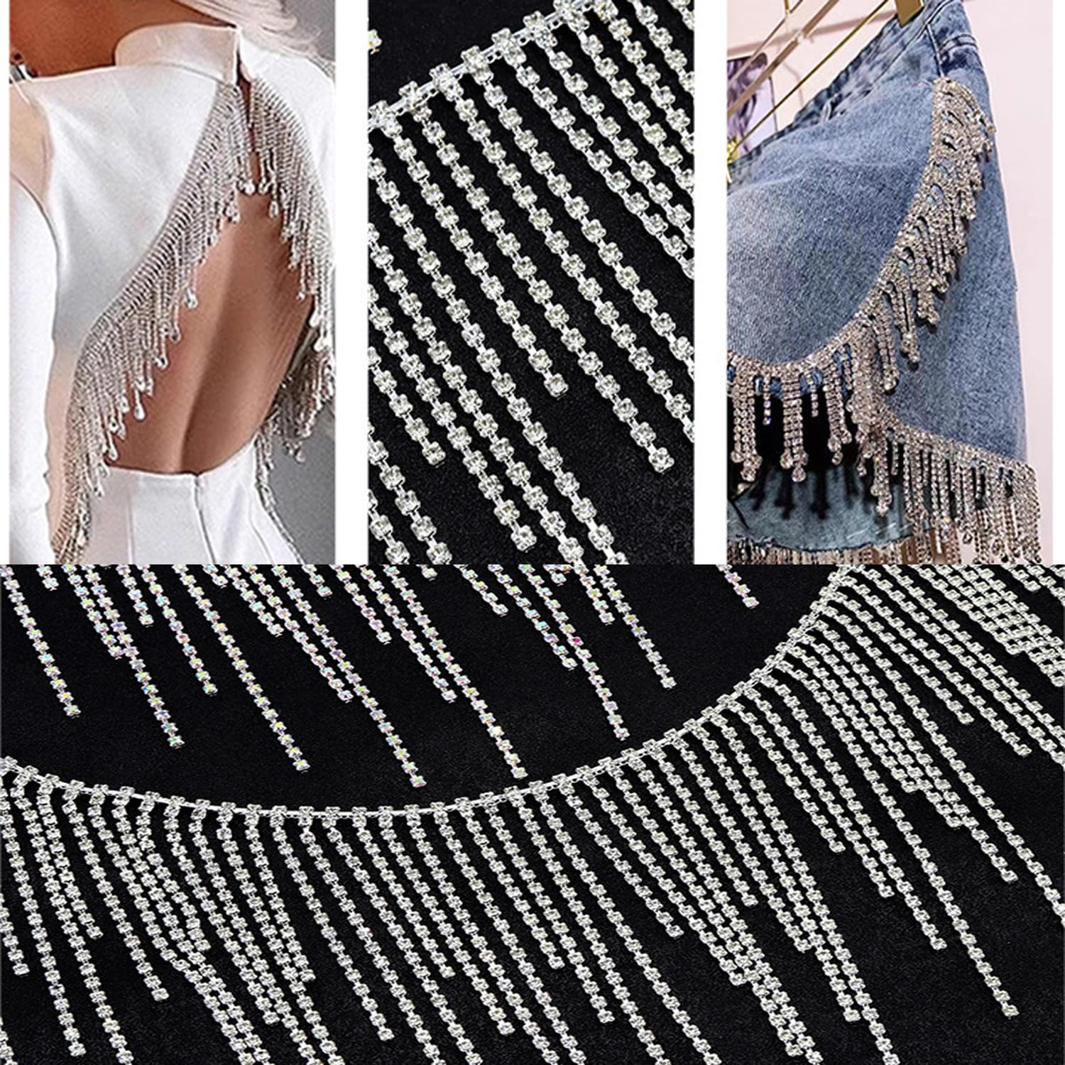 30cm Gland Frange Strass Chaîne Garniture Ruban Diamant Cristal De Mariée Ceinture Ceinture Collier Couture Artisanat Robe De Mariée Costume DIY-140mm