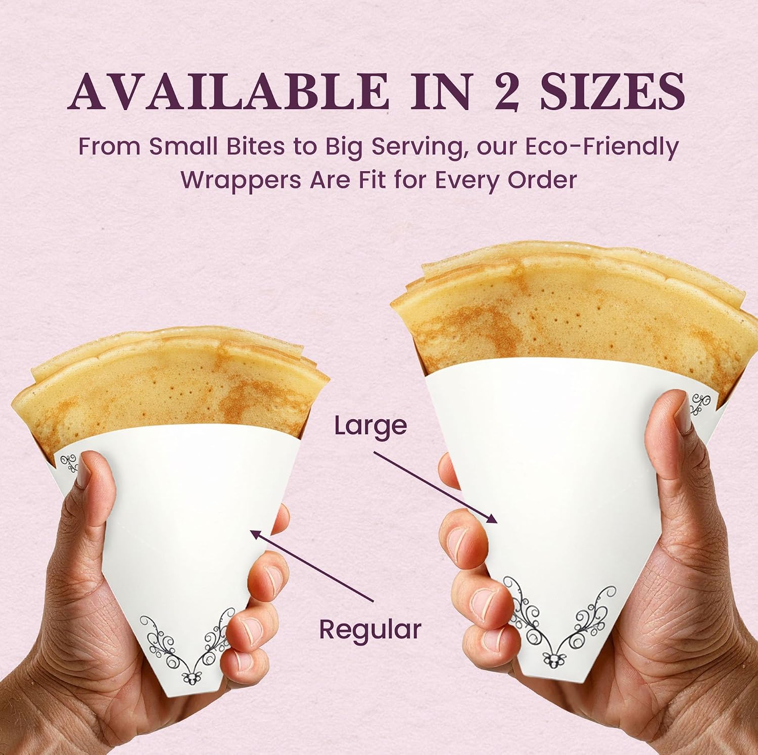 Friteshop 7x7 inch 100 pack Elegant Victorian Regular French Crepe Holder-Perforated, Disposable Holder for Crepes, Grease-Resistant, Durable Takeaway, Catering & Parties